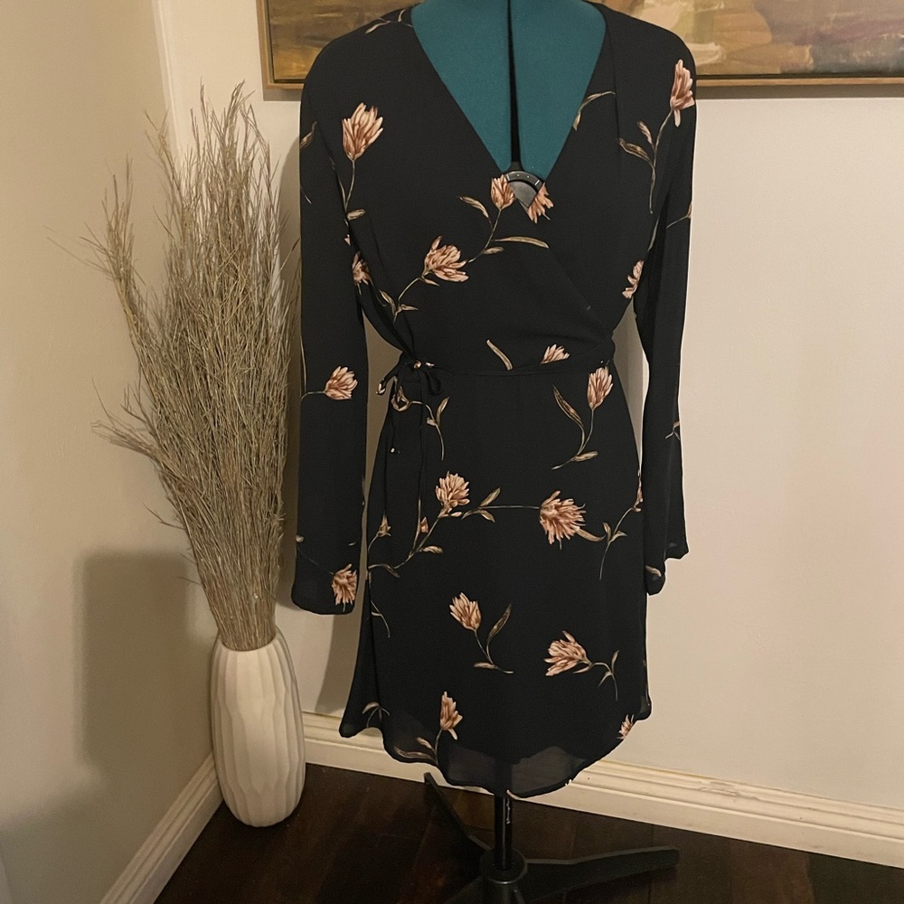 Long sleeve wrap midi dress